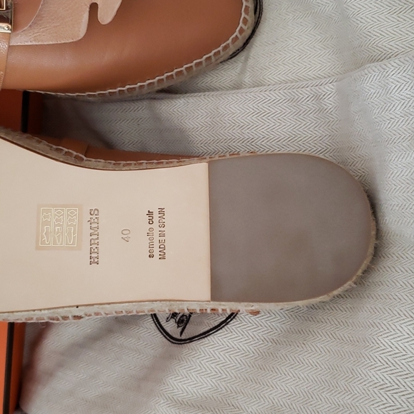 Hermes Espadrille Mule Brown Natural Goatskin Kelly Buckle size 40EU or 10US - Picture 12 of 17